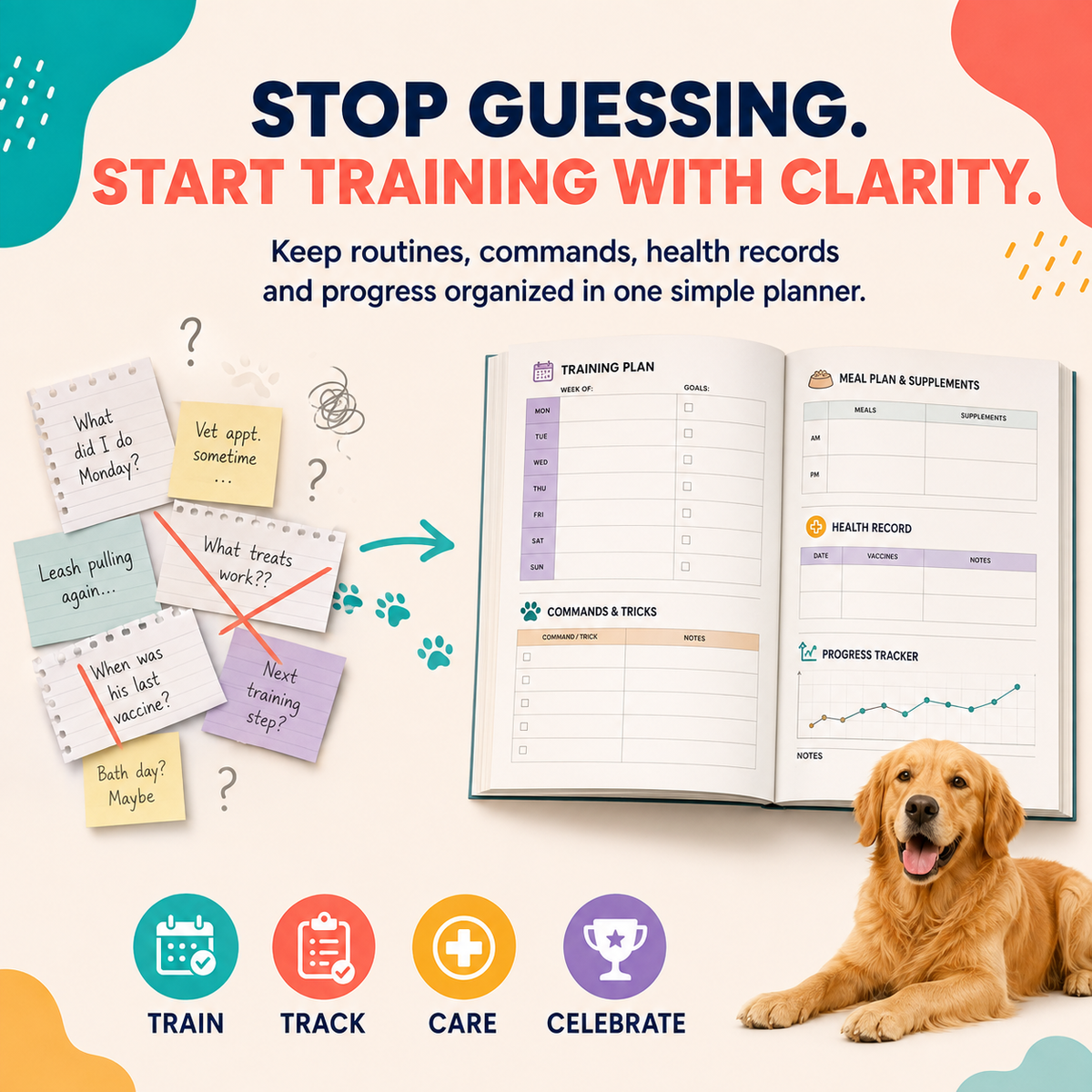 Dog Training Planner | 93-Page A4 Dog Training, Health & Care Organizer