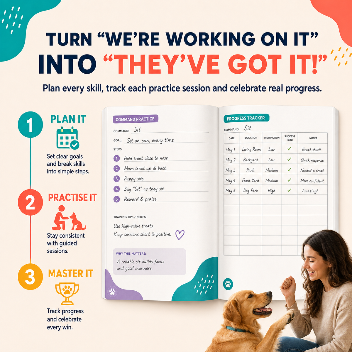 Dog Training Planner | 93-Page A4 Dog Training, Health & Care Organizer