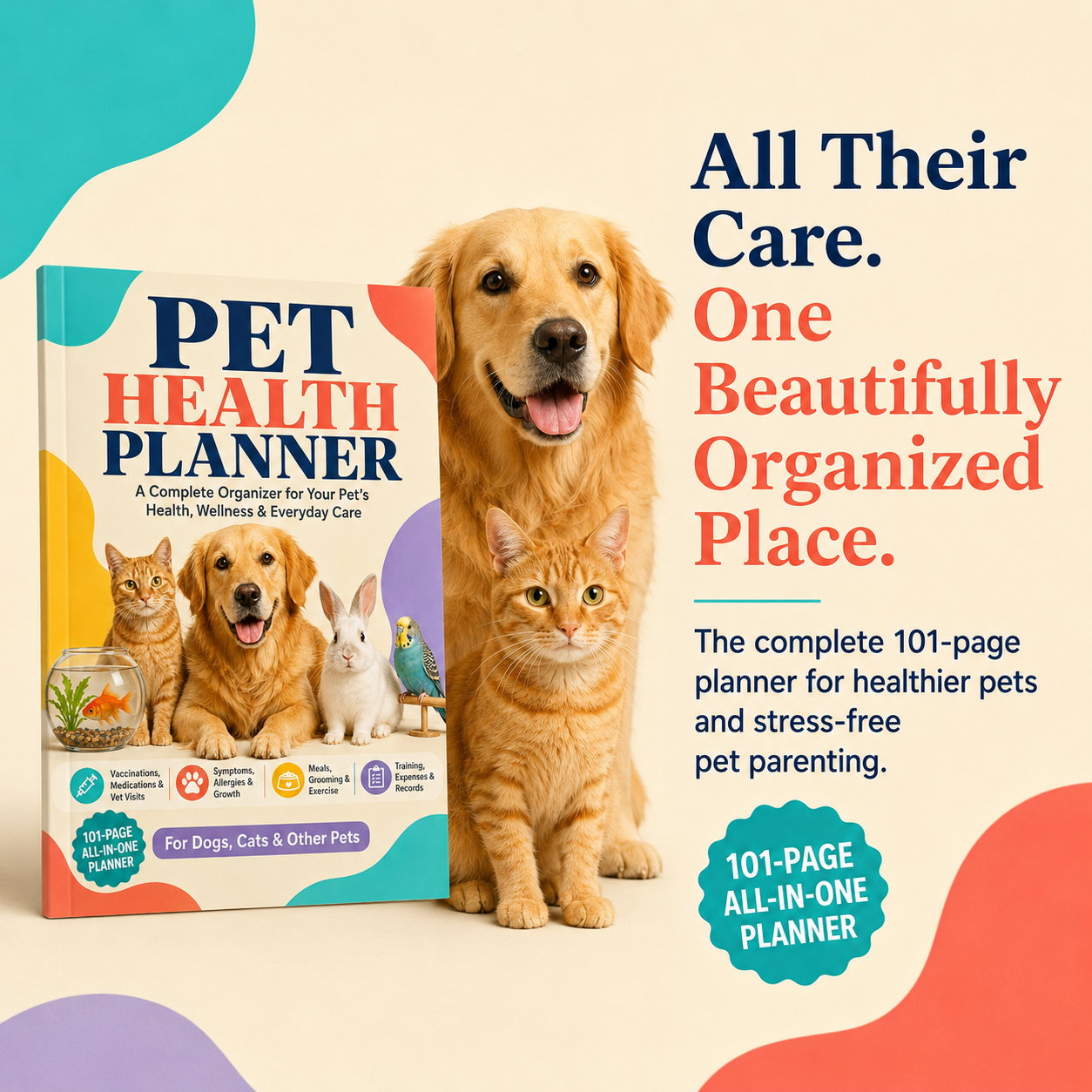 Pet Health Planner – Complete 101-Page Organizer for Vaccinations, Meds, Vet Visits & Everyday Care