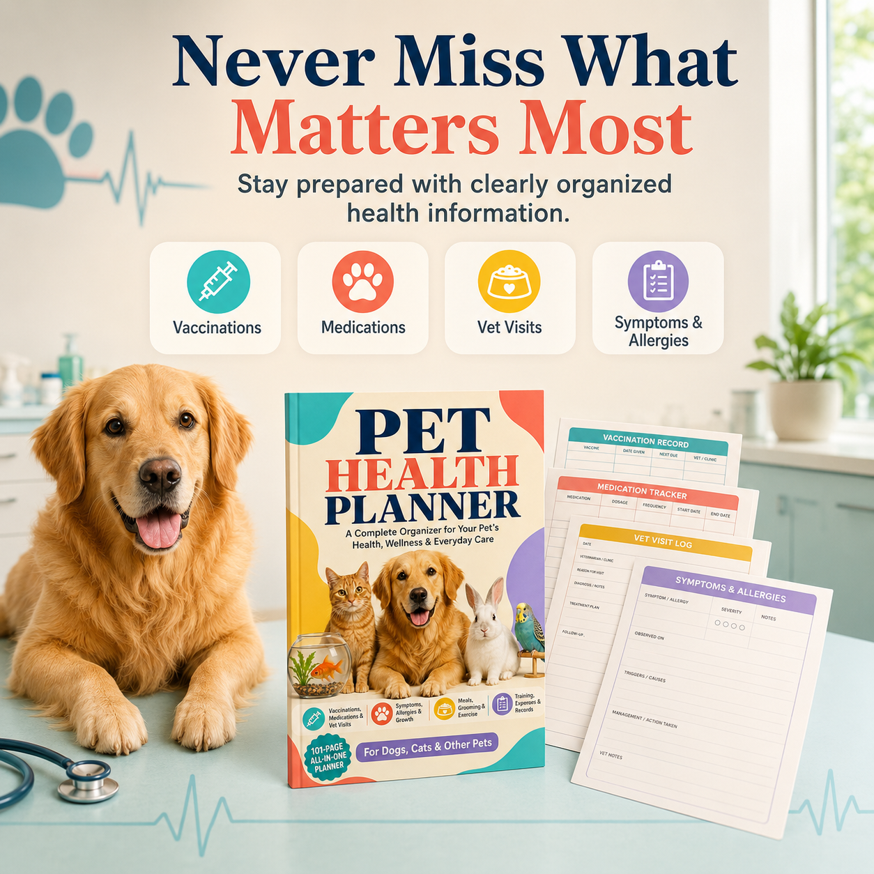 Pet Health Planner – Complete 101-Page Organizer for Vaccinations, Meds, Vet Visits & Everyday Care