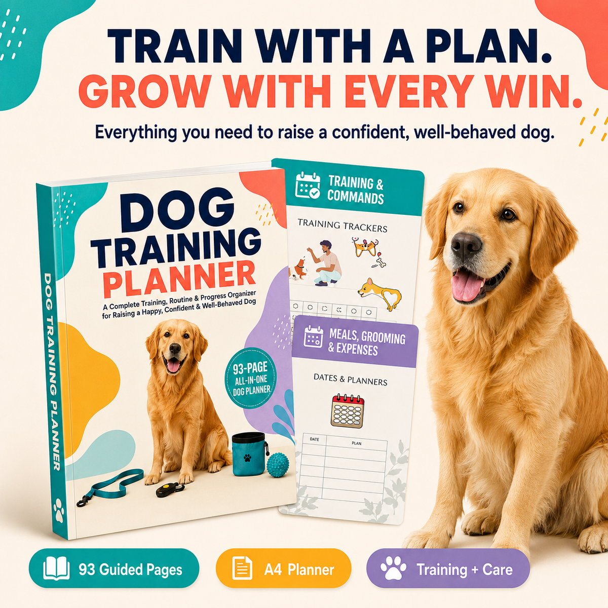 Dog Training Planner | 93-Page A4 Dog Training, Health & Care Organizer
