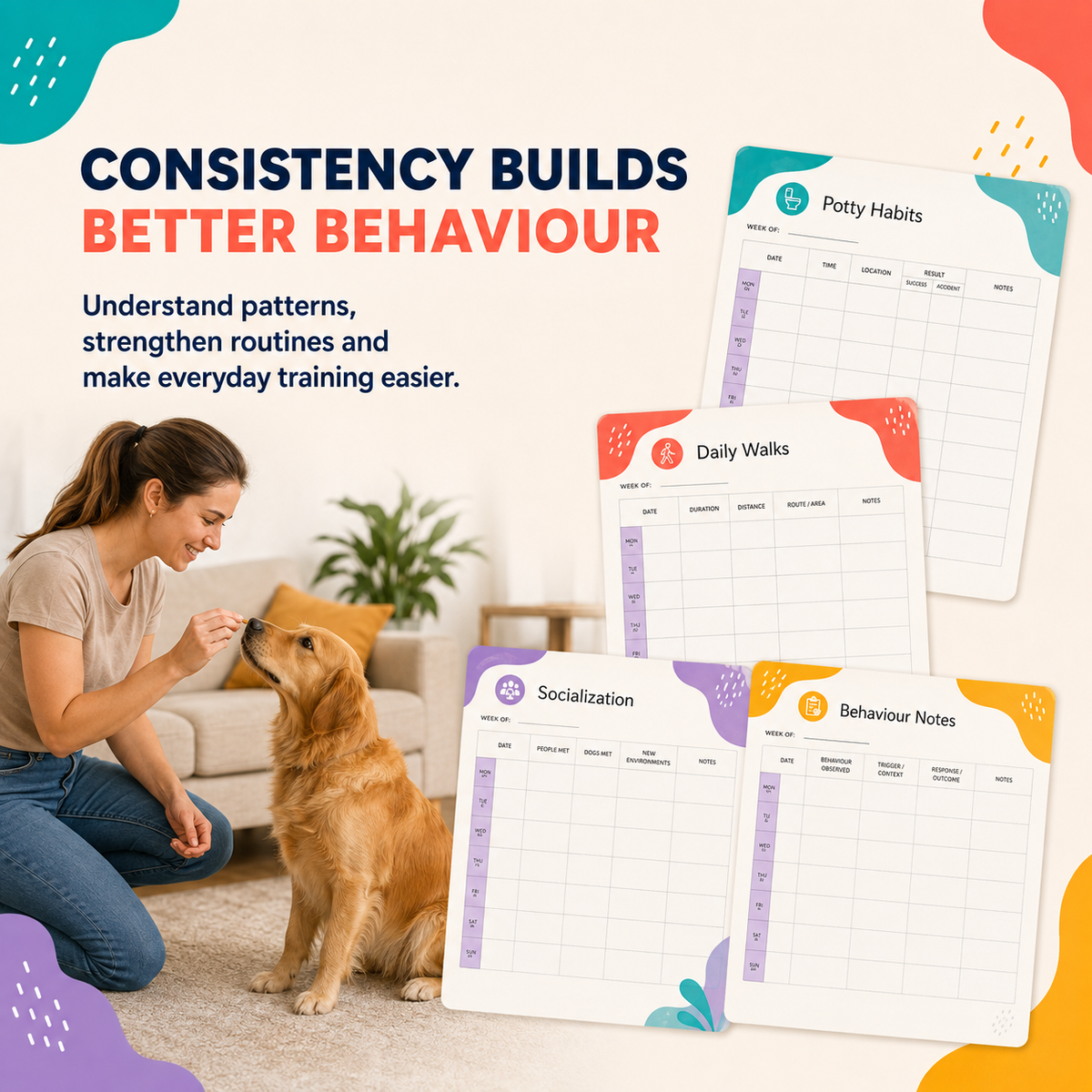 Dog Training Planner | 93-Page A4 Dog Training, Health & Care Organizer