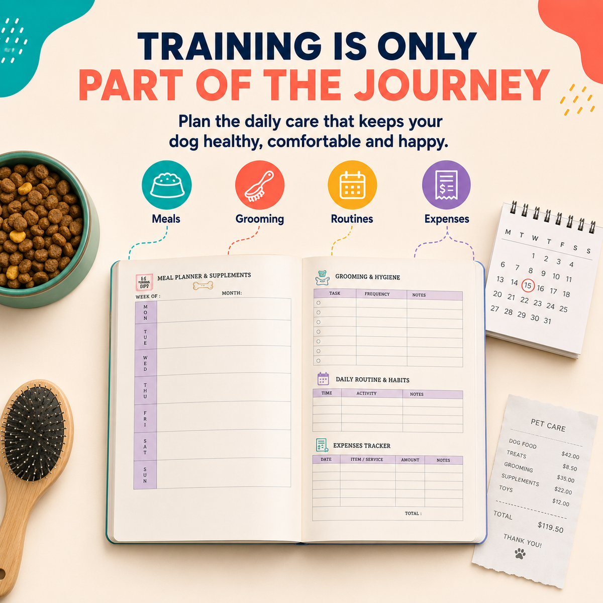 Dog Training Planner | 93-Page A4 Dog Training, Health & Care Organizer