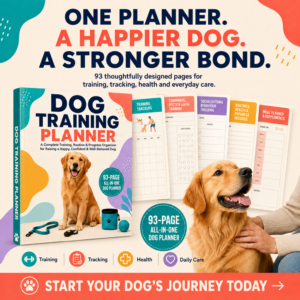 Dog Training Planner | 93-Page A4 Dog Training, Health & Care Organizer